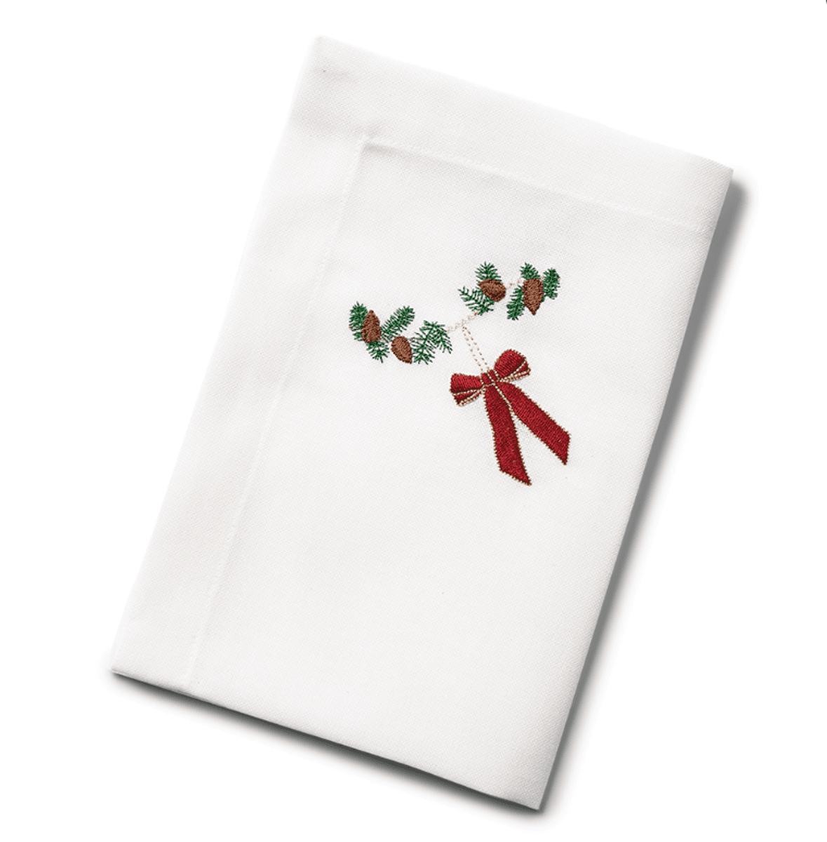 Juleserviet med mørkerød sløjfe/ Langkilde&søn