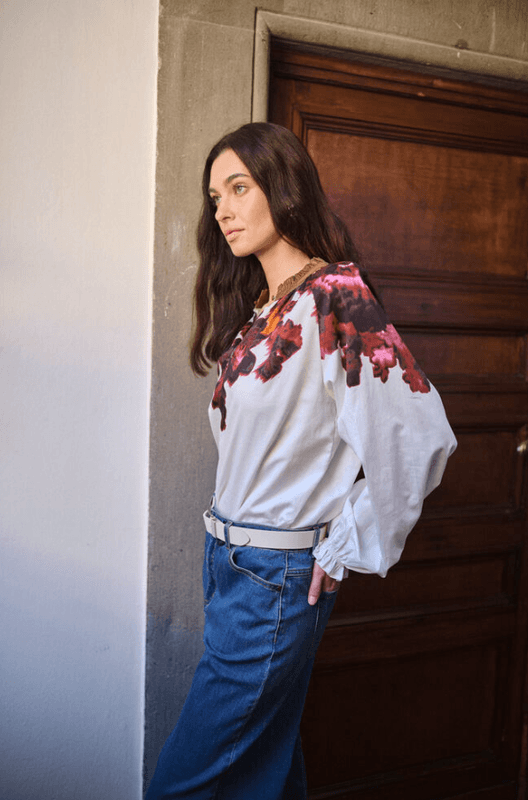 Culture CUJULISSA BLOUSE - GARDENIA WITH PINK/BROWN - White